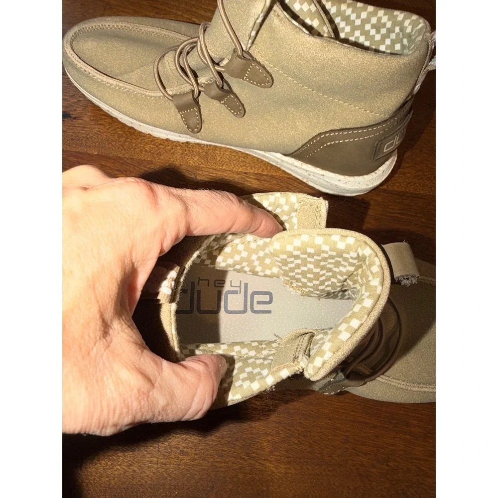 Hey Dude Scott Tan Khaki Mid Top Moc Toe Bungee Lace Boots Kids Size‎ 5